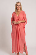 The Italian Closet - Lola- Tangerine- v neck silk kaftan front gather