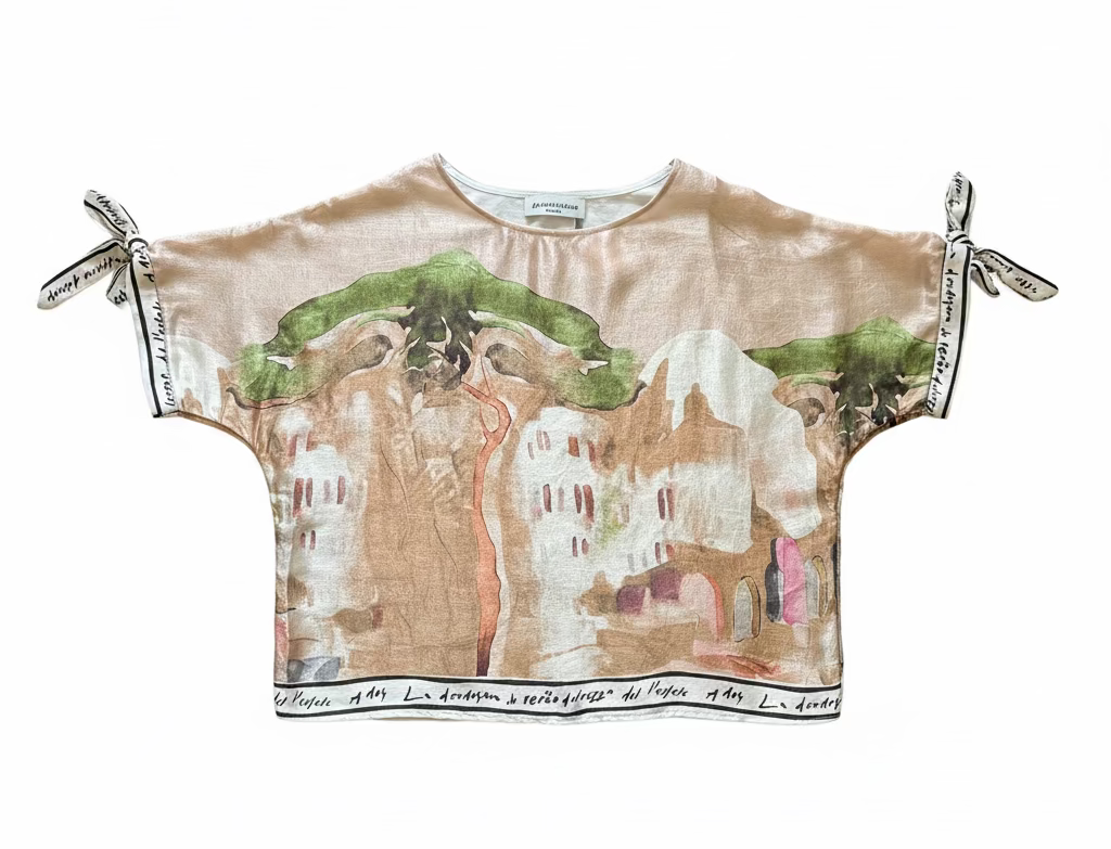 Take me to Italy - Relaxed Fit Watercolor Lustrous Women's  Top - GOLDEN BEIGE- Made in Italy ,O/S