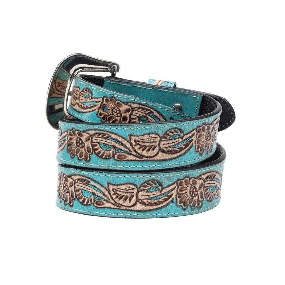 Myra Bag - Canyon Shadow Hand-tooled Women's Belt - Turquoise / L