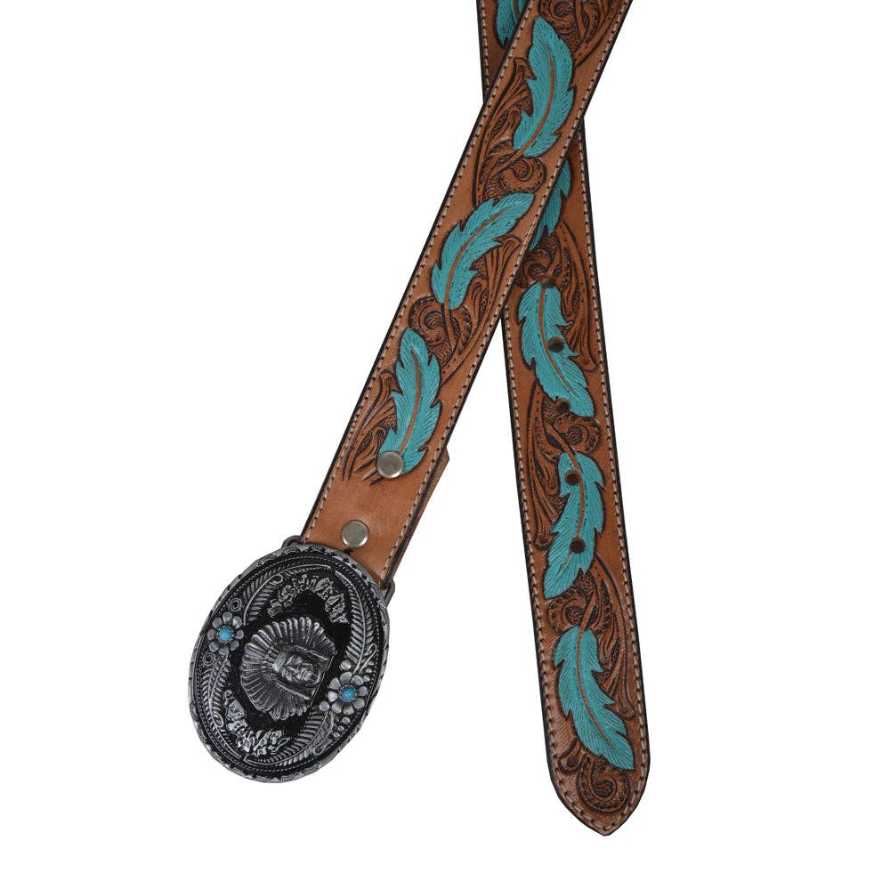 Myra Bag - Radianite Hand-Tooled Leather Women's Belt - Turquoise / LARGE
