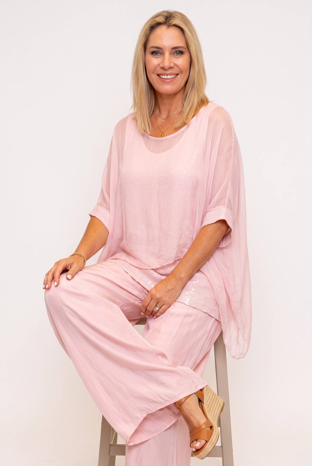 The Italian Closet - Elvera- baby pink- Silk tunic with sequin panel