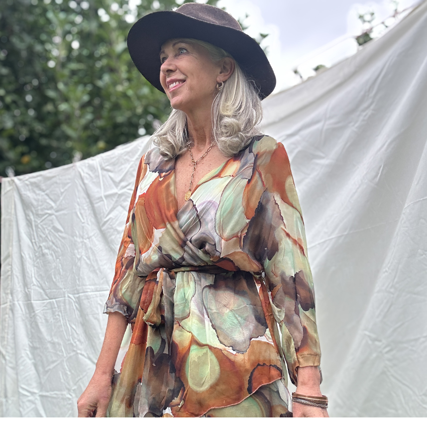 VeraMay - 6171 Italian Silk Dress Vera May  Fango - L/XL