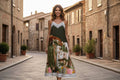 Italian Watercolour Silk Maxi Dress - Khaki Tuscany