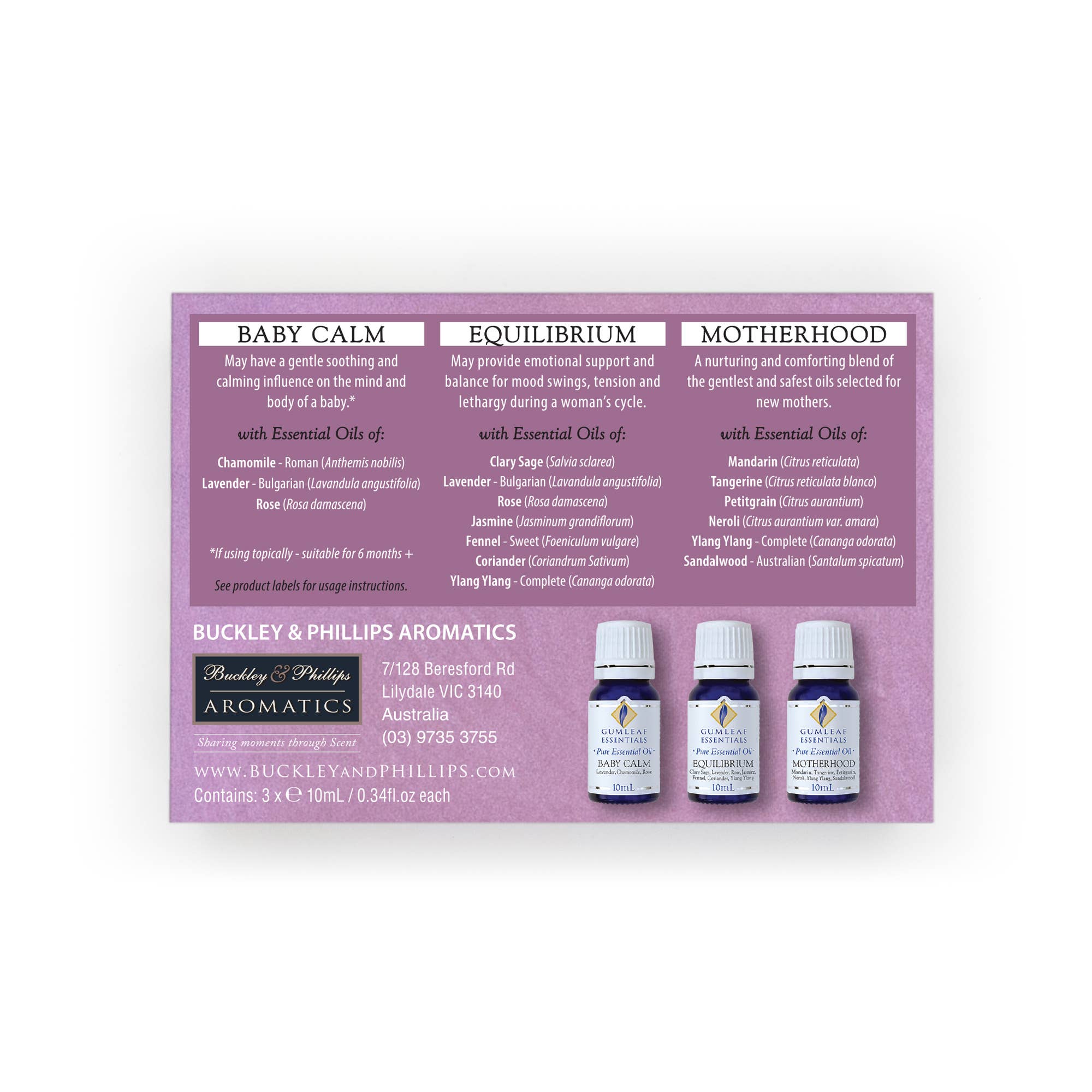 Buckley & Phillips Aromatics - Mother Trio Essential Oil Box Set