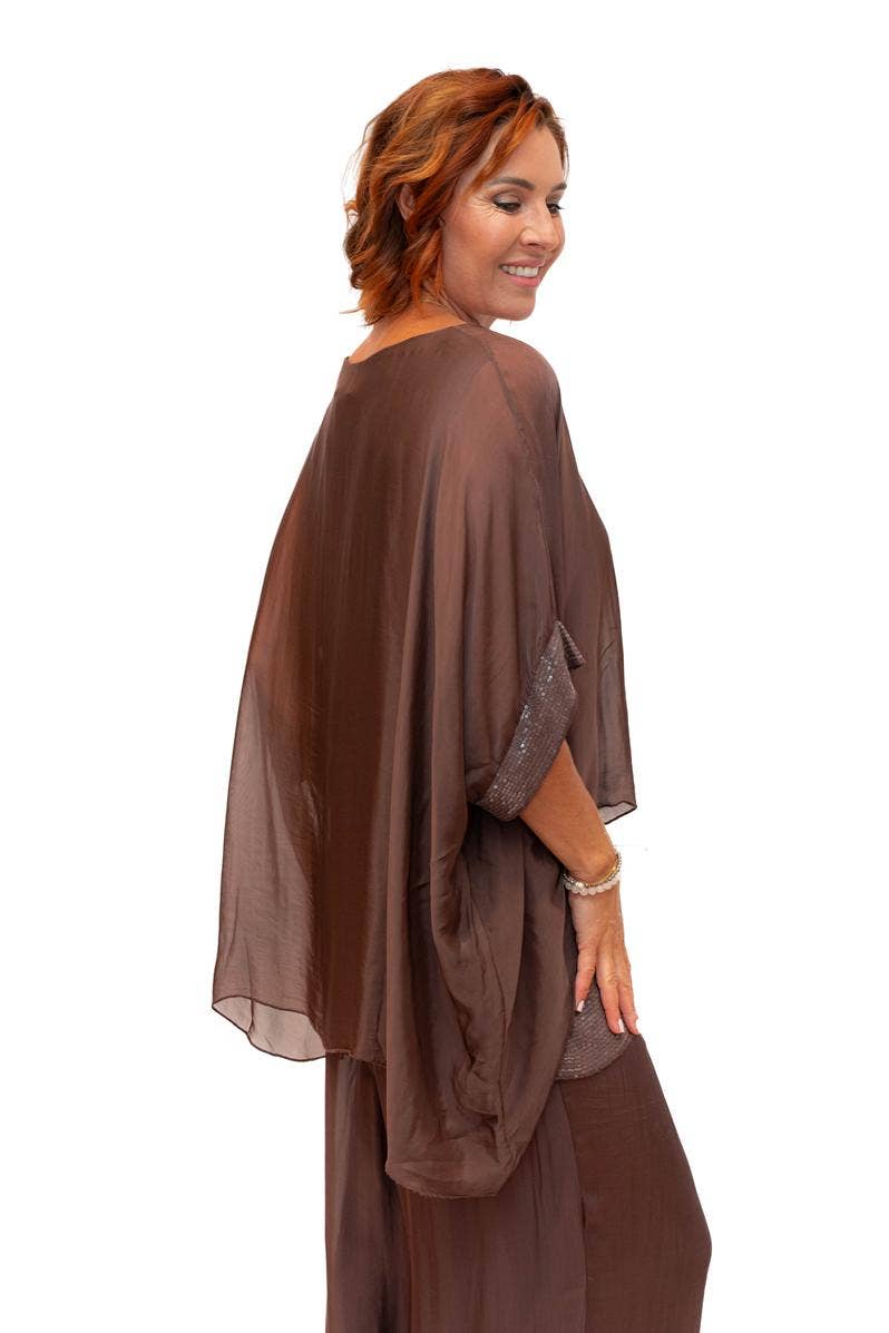 The Italian Closet - Elvera- Choc- Silk tunic with sequin panel