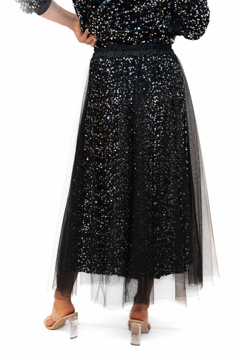 The Italian Closet - Trinny Skirt- Black- Sequin skirt with tulle overlay