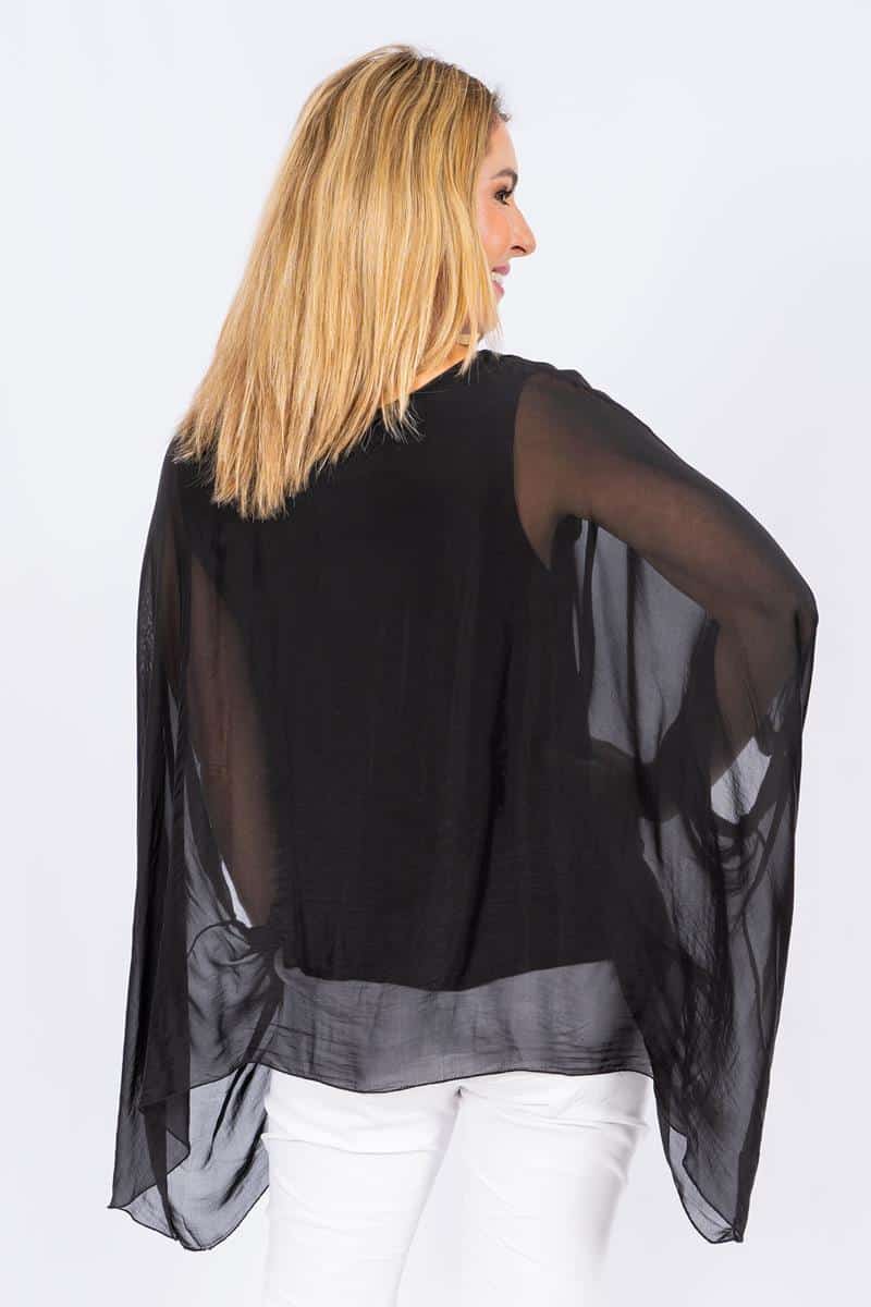 The Italian Closet - Allegra-Black- Classic silk batwing top
