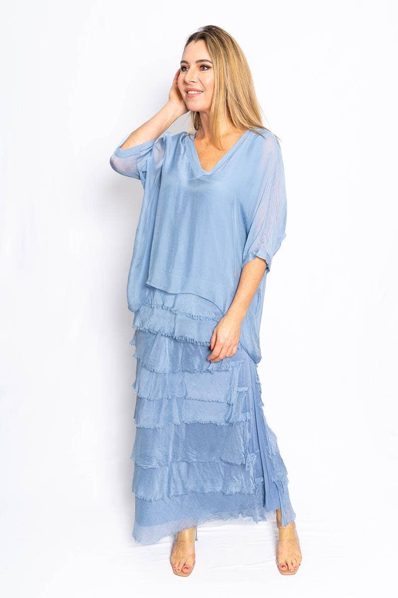 The Italian Closet - Nora - Periwinkle- Cut Silk Skirt with soft band