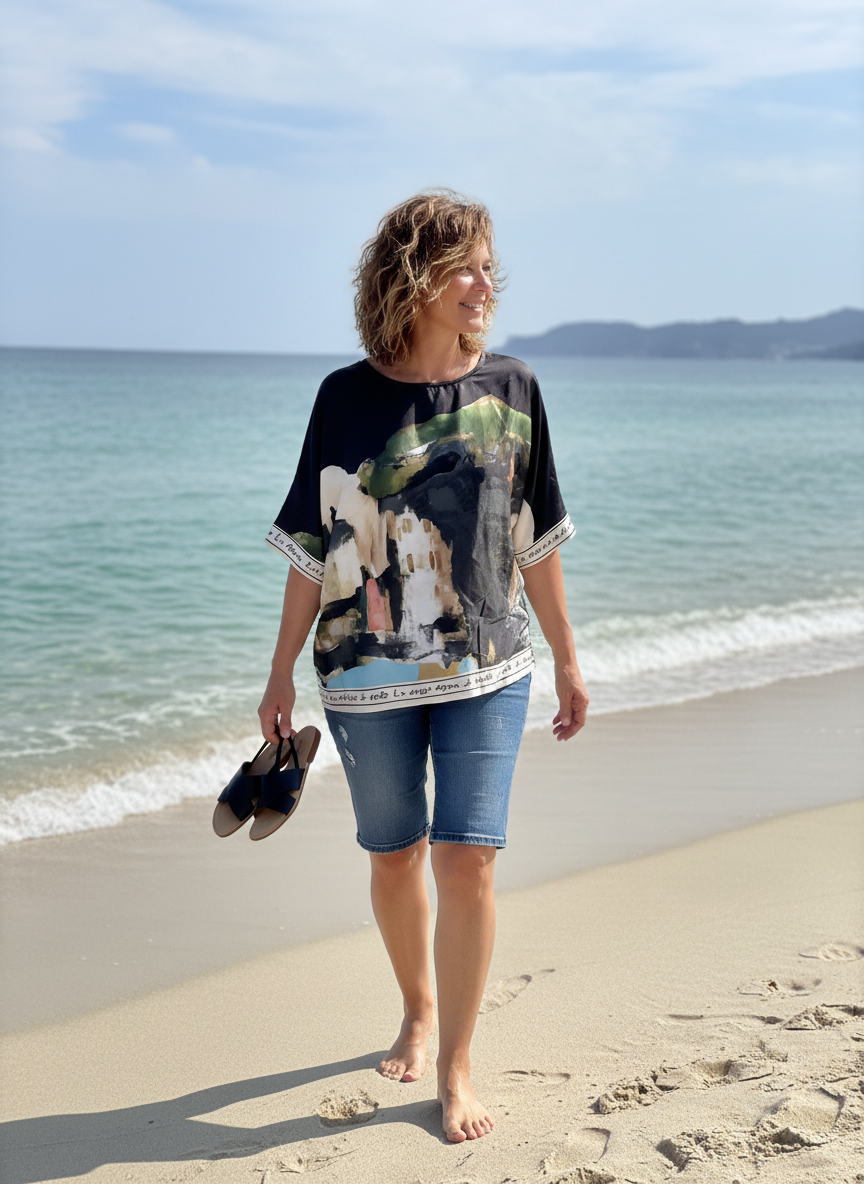 Take me to Italy - Relaxed fit top Silk Black