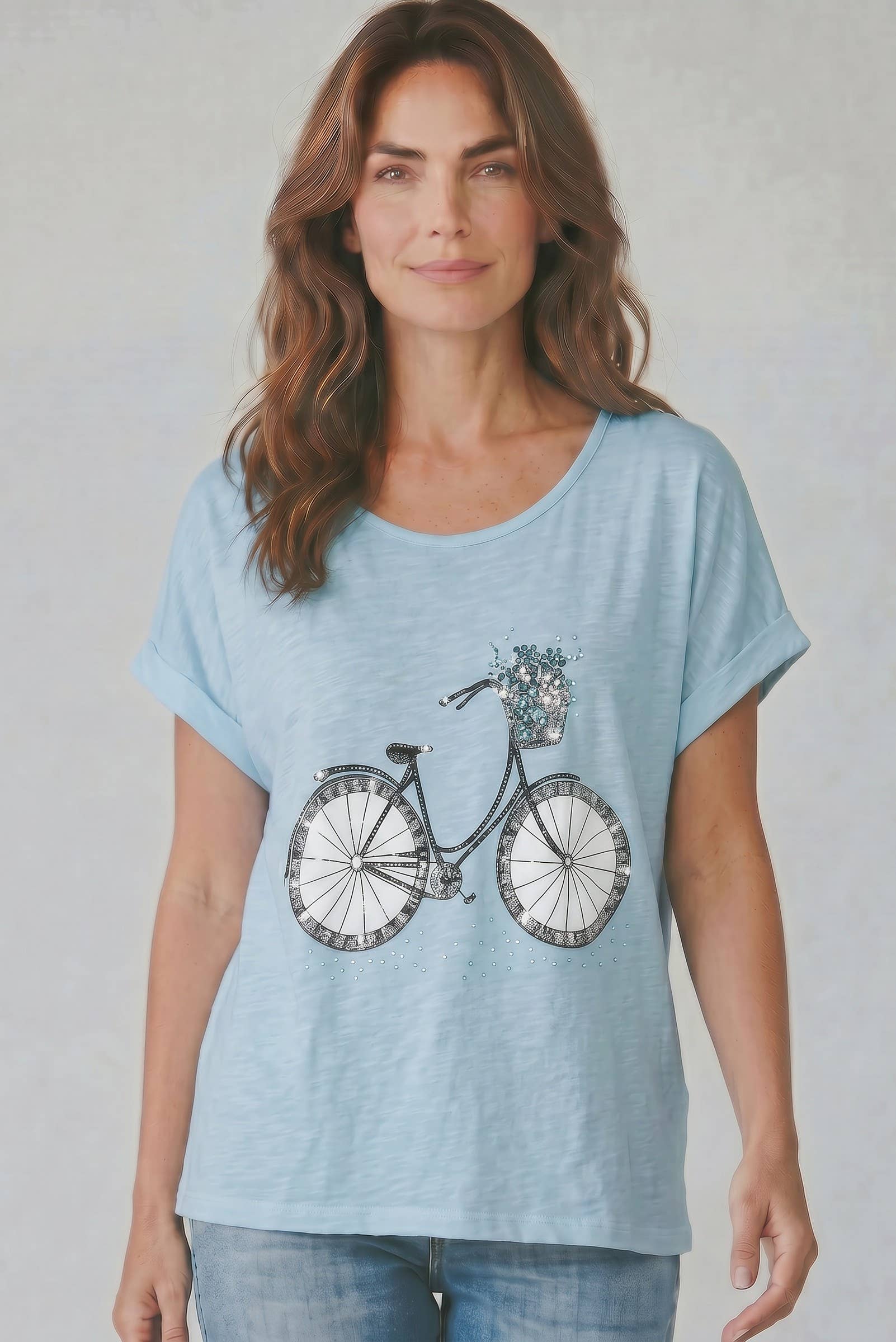 The Italian Closet - Cicli- Celeste- Linen front cotton top with bicycle print