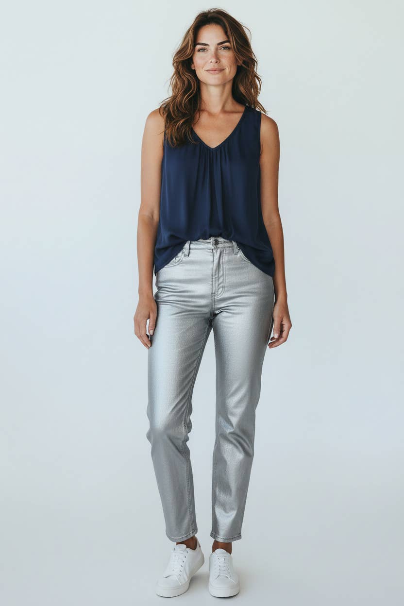 The Italian Closet - Eliotte-Navy- Simple round neck silk tunic