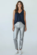 The Italian Closet - Eliotte-Navy- Simple round neck silk tunic