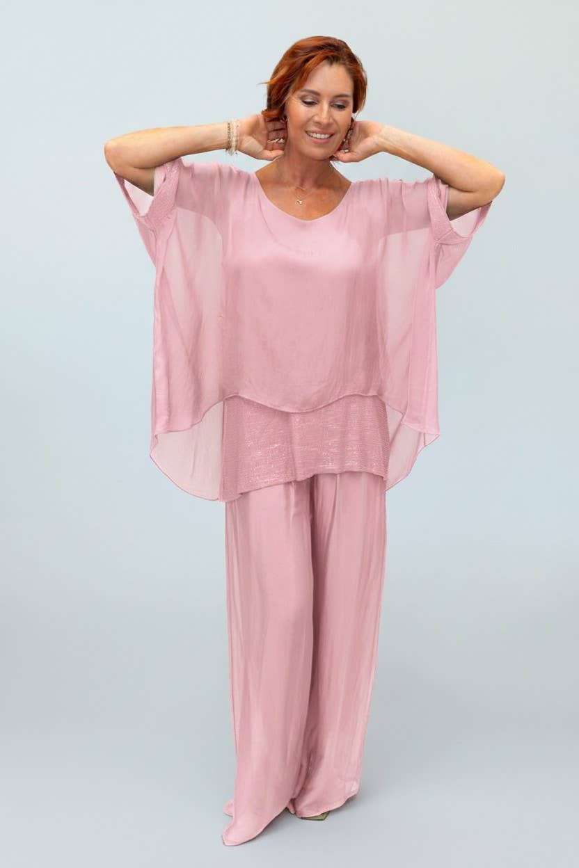 The Italian Closet - Elvera- baby pink- Silk tunic with sequin panel