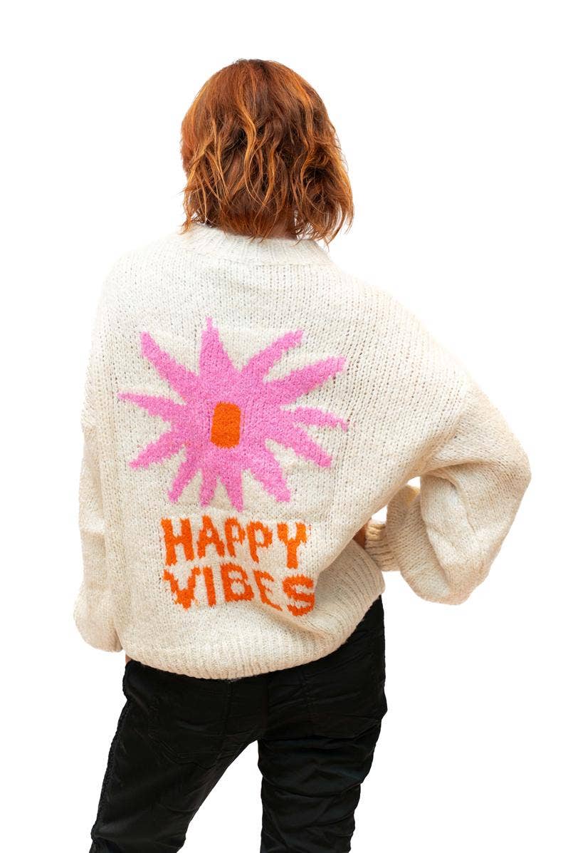 The Italian Closet - Vibe- Cream- Wool Mix Knit with Happy Vibes