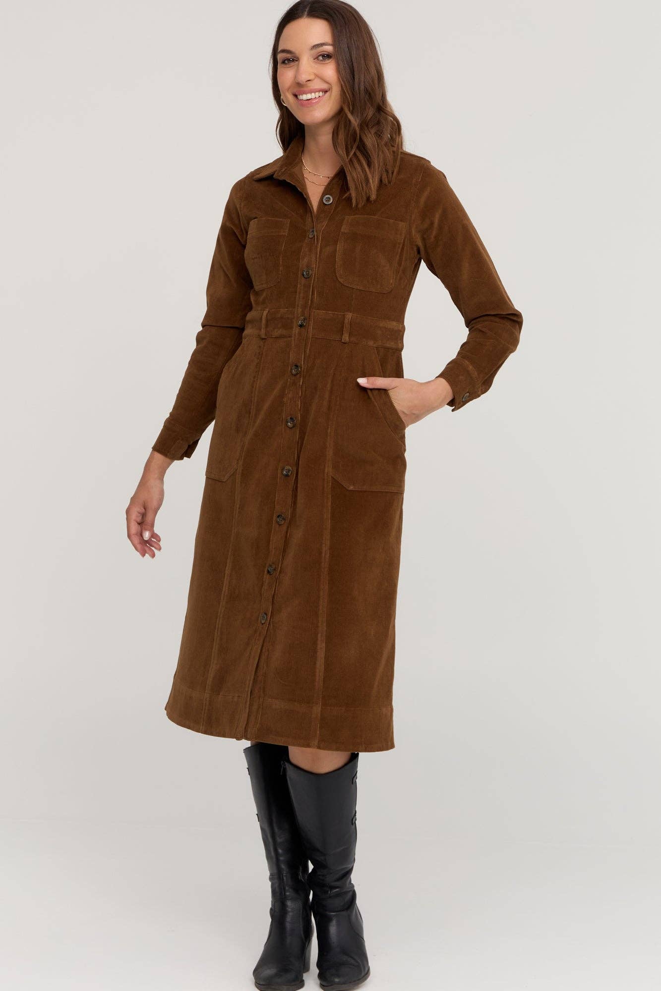 Rory Dress Toffee Brown Cord