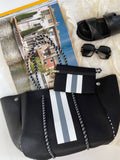 Nakoa The Label - Neoprene Bag - Vegan Tote - 2 Piece Set - Stripe - Black & Grey