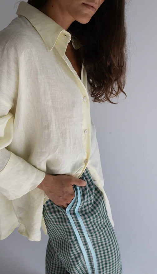 Loco Linen - Linen Pant Green Check