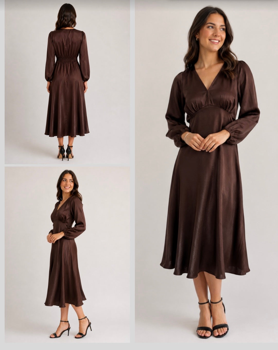 Satin Midi Dress - Chocolate