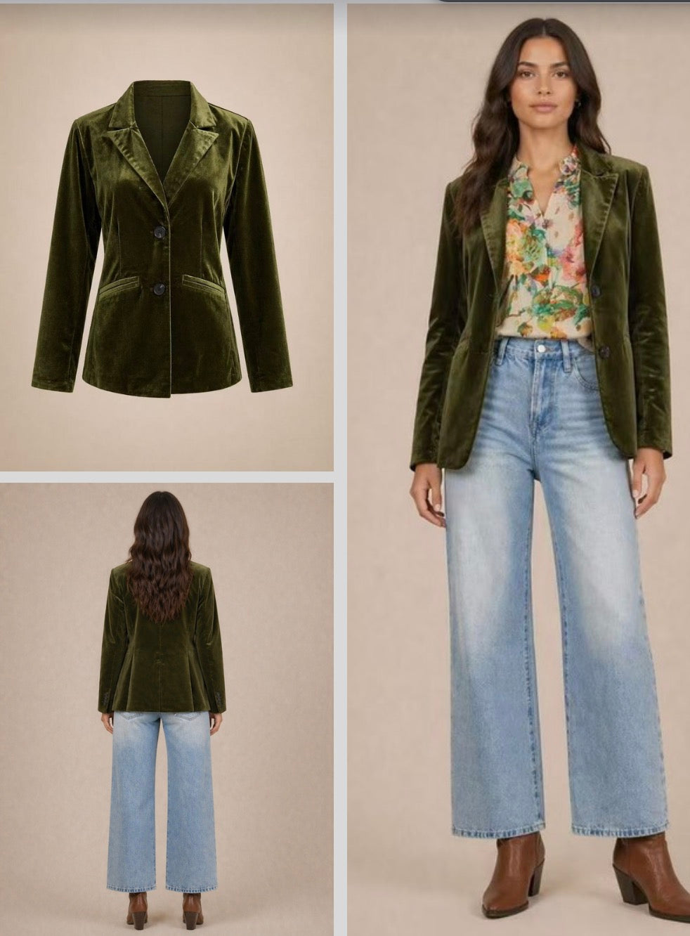 Velvet Blazer - Olive