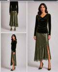 Lace & Satin Bias Skirt - Olive