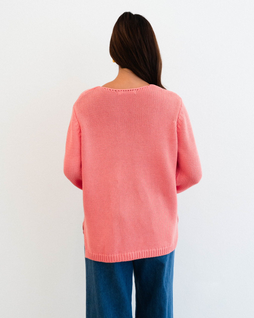 Cotton V Neck Jumper - Ivory & Coral
