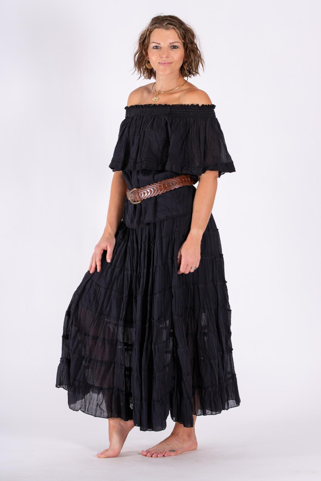 LSSB COTTON TIERED MAXI SKIRT-BLACK