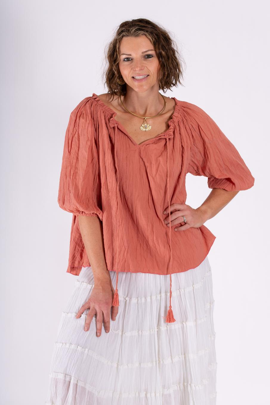 LSTH Cotton Peasant Top-Cinnamon