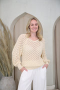Balloon Sleeve Crochet Knit Top