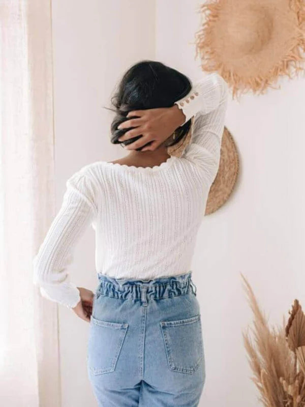 Ribbed scallop edge knit top - 3 Colours