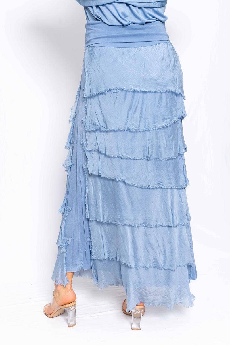 The Italian Closet - Nora - Periwinkle- Cut Silk Skirt with soft band
