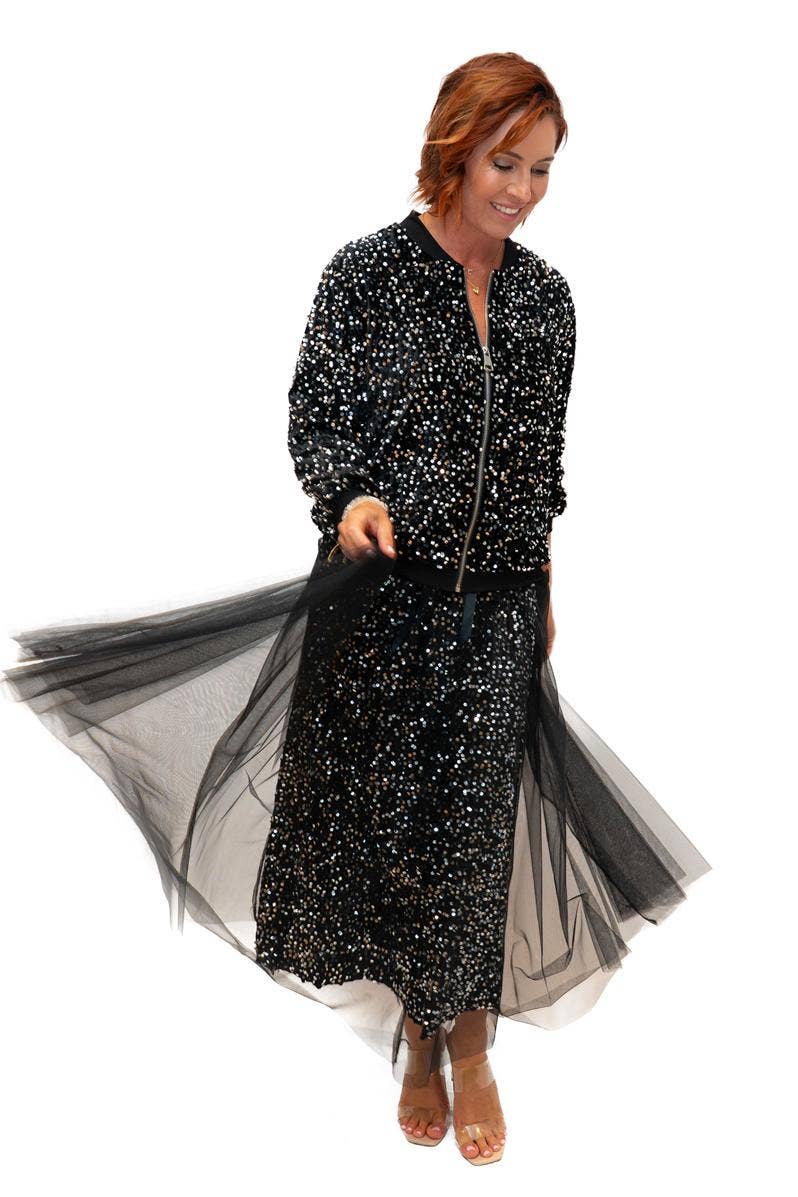 The Italian Closet - Trinny Skirt- Black- Sequin skirt with tulle overlay