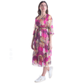 VeraMay - 6171 Pink Vera May Italian Silk Floral Dress - L