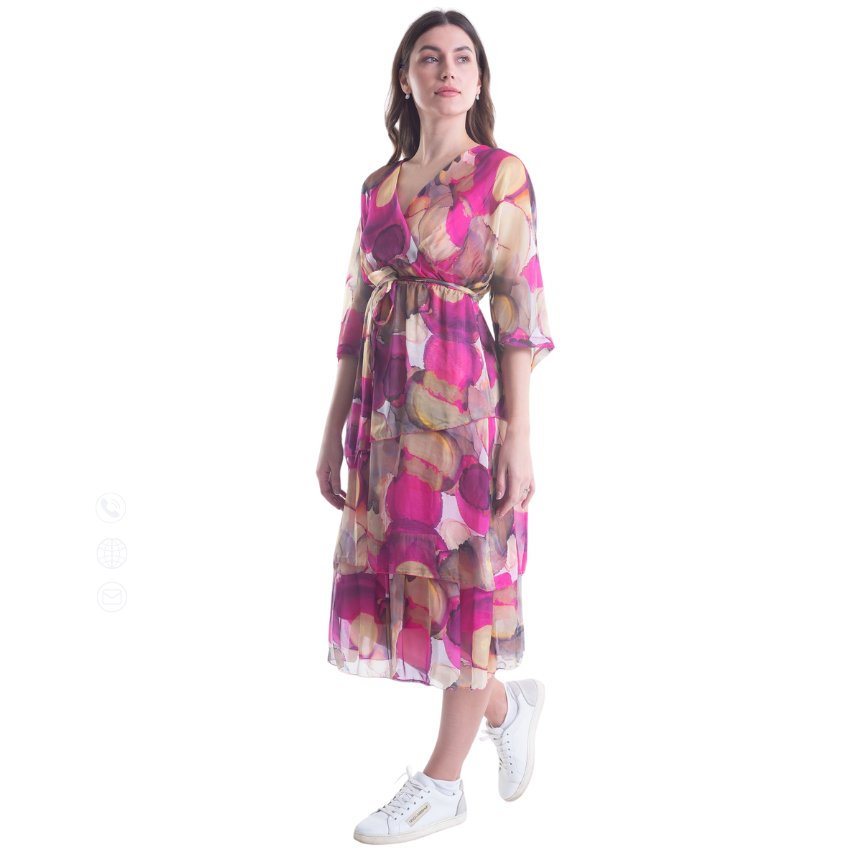 VeraMay - 6171 Pink Vera May Italian Silk Floral Dress - L