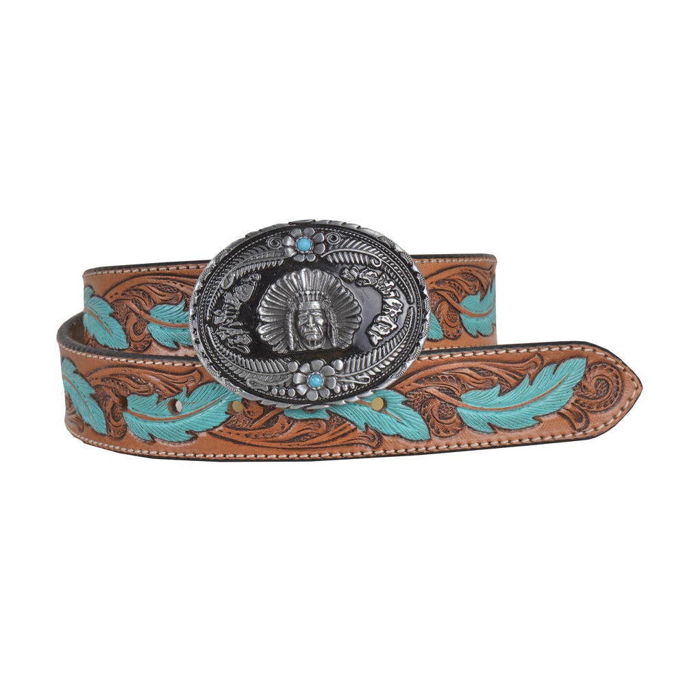 Myra Bag - Radianite Hand-Tooled Leather Women's Belt - Turquoise / LARGE
