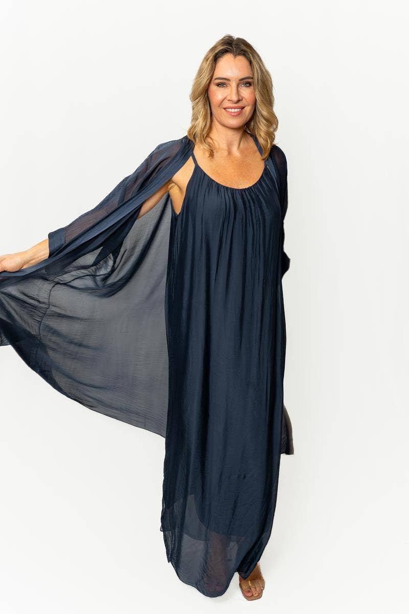 The Italian Closet - Perdita- Navy- Italian Silk long jacket with satin binding