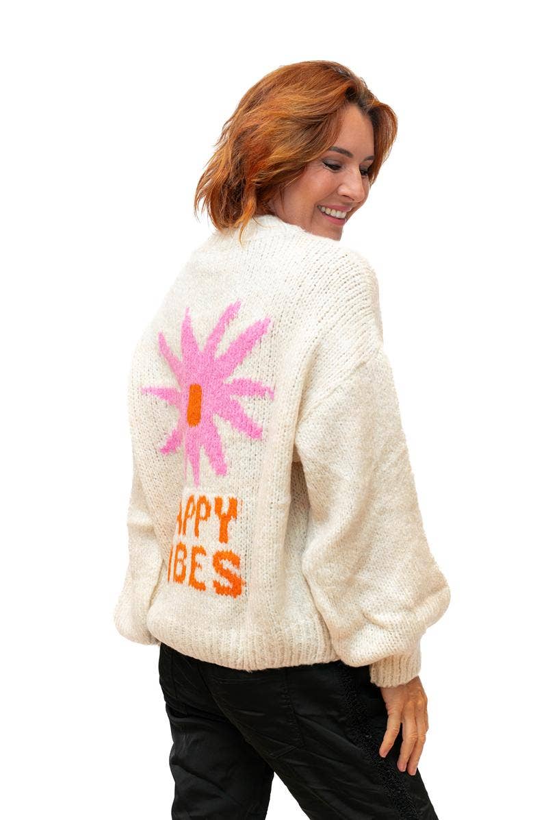 The Italian Closet - Vibe- Cream- Wool Mix Knit with Happy Vibes