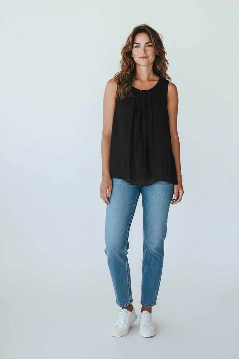 The Italian Closet - Eliotte- Black- Simple round neck silk tunic