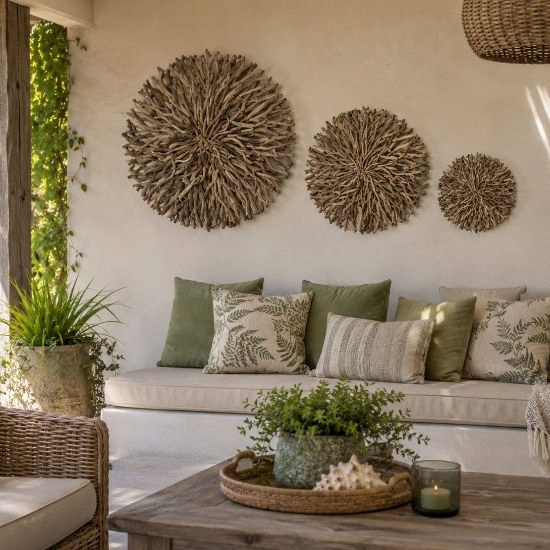 DARLIN - Driftwood Round Wall Arts - M - 80 cm Dia x 10 cm Deep