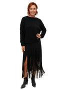 The Italian Closet - Swish Black Suedex Tassel Skirt