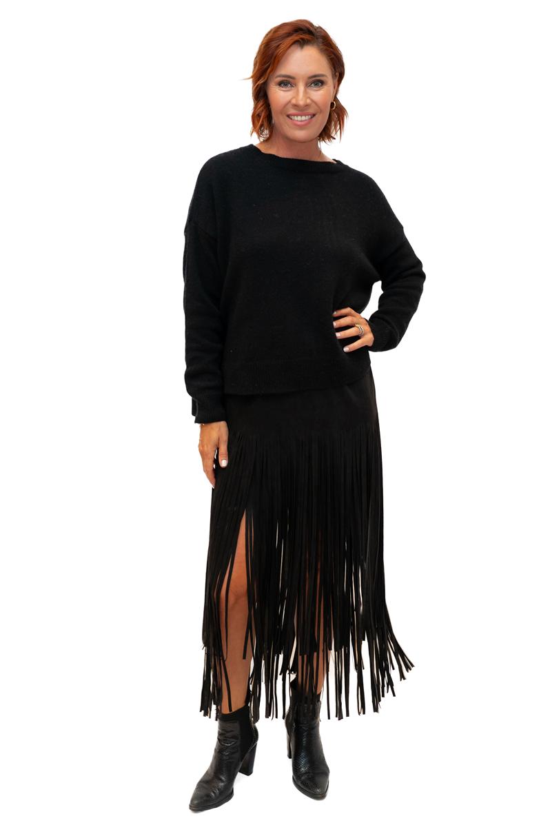 The Italian Closet - Swish Black Suedex Tassel Skirt