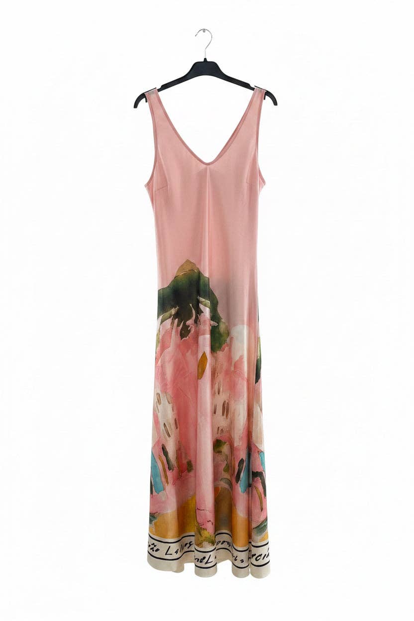Take me to Italy - O/S Italian Silk WIDE STRAP V-Maxi Dress -ROSE PINK