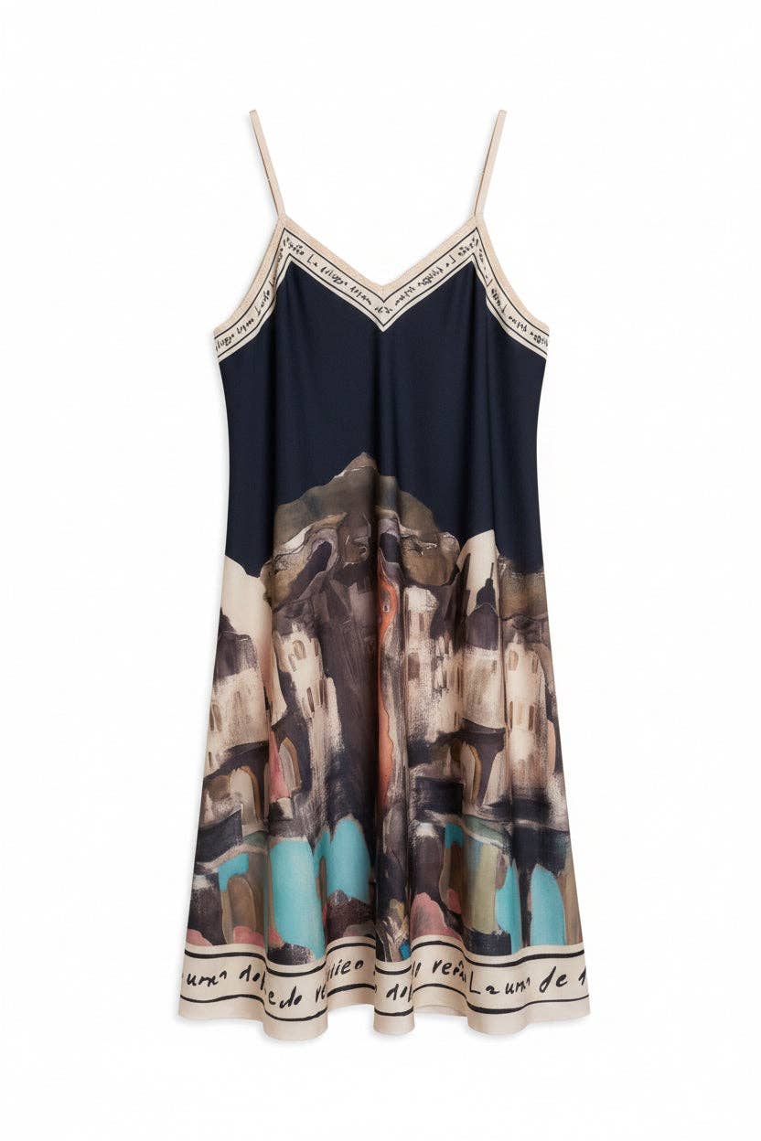 Midi Puglia Watercolour Dress - Black