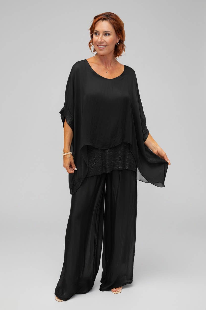 The Italian Closet - Elvera- Black- Silk tunic with sequin panel