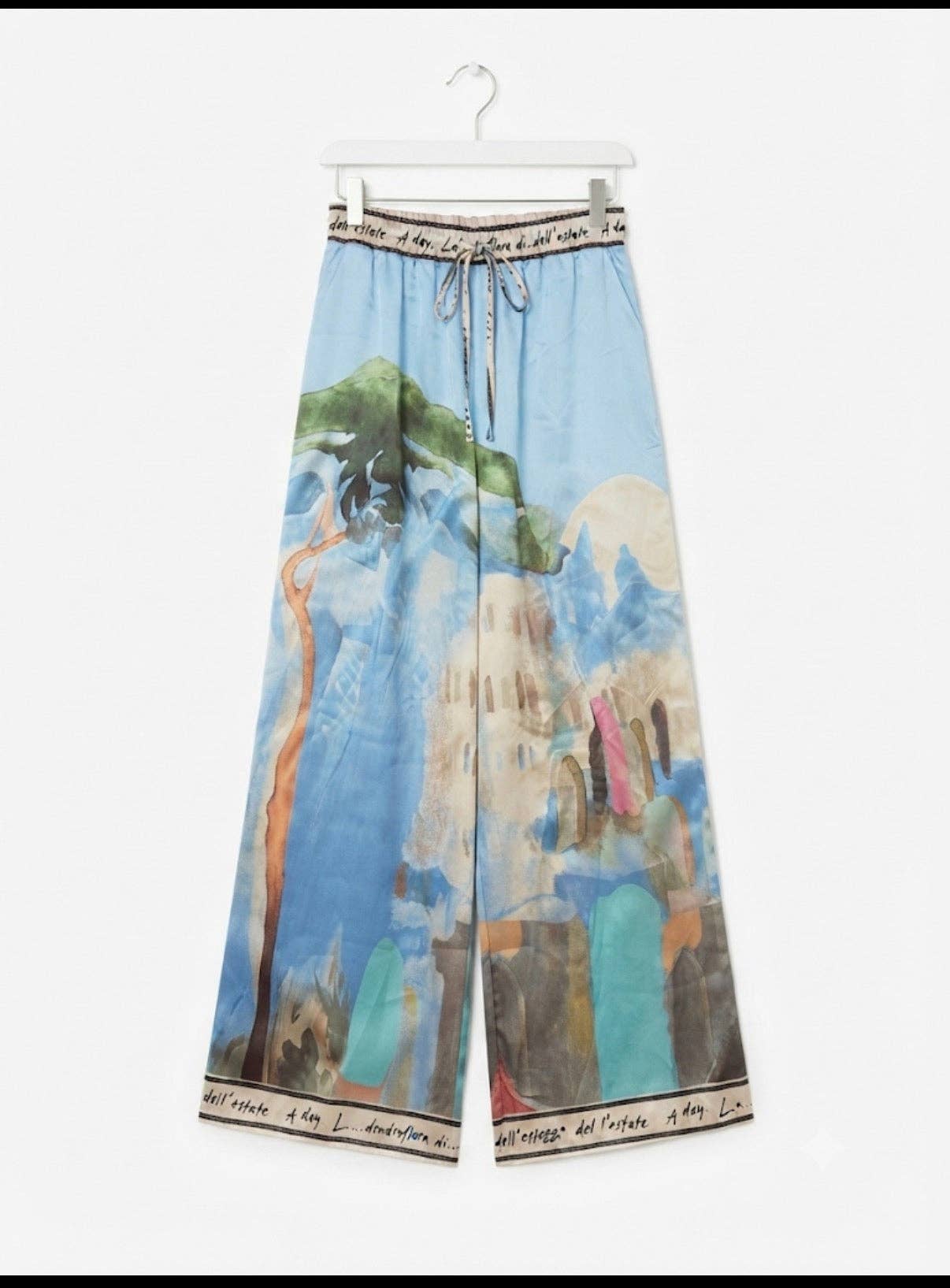 Take me to Italy - O/S - Italian Watercolour Women’s Pant & Oversized Relaxed Top Set- BABY BLUE - Viscose/ Polyester blend, Made in Italy