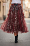 The Italian Closet - Trinny Skirt- Bordeaux- Sequin skirt with tulle overlay