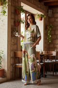Take me to Italy - O/S - Italian Watercolour Women’s Pant & Oversized Relaxed Top Set- OLIVE  - Viscose/ Polyester blend, Made in Italy
