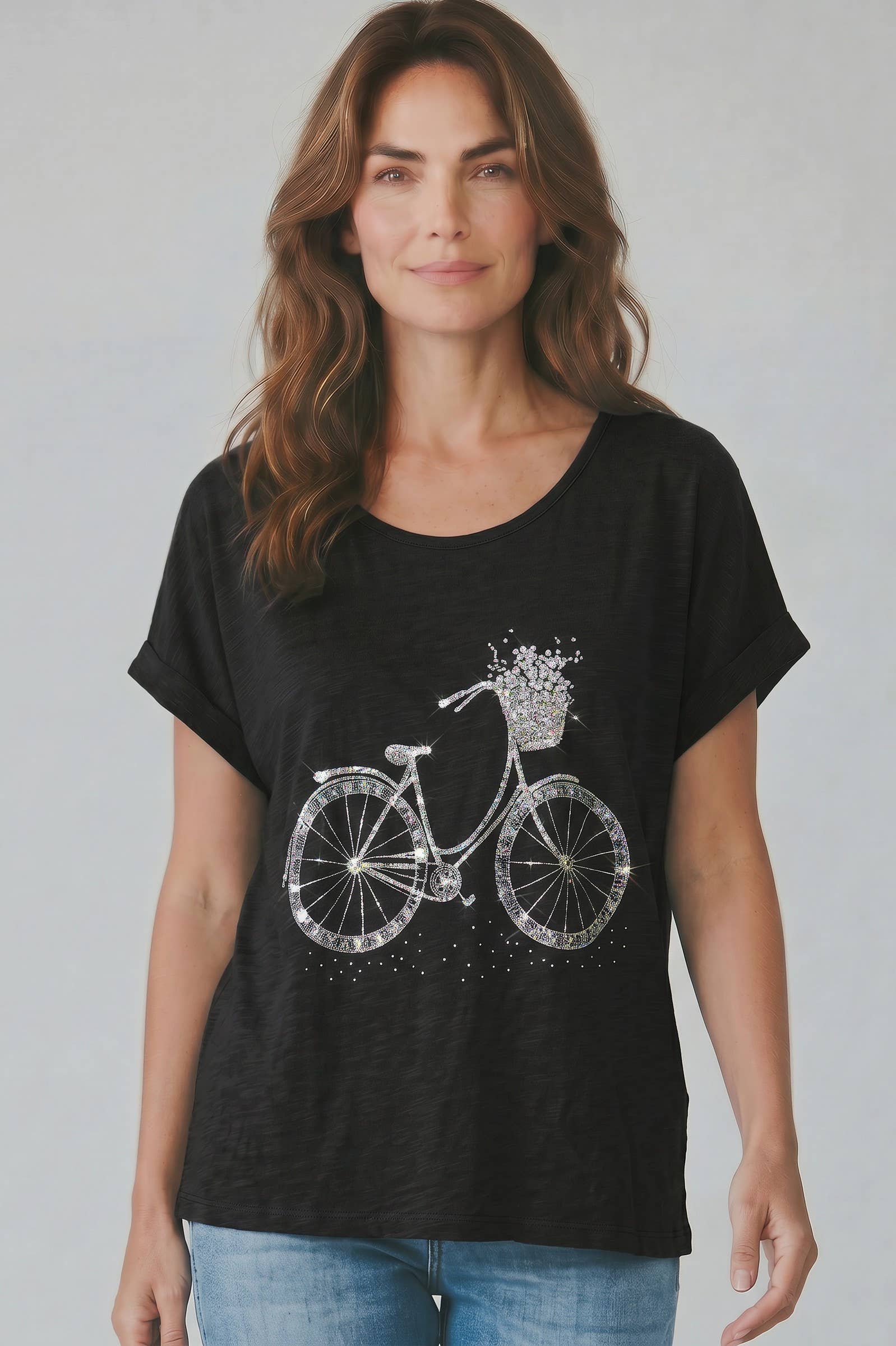 The Italian Closet - Cicli- Black- Linen front cotton top with bicycle print