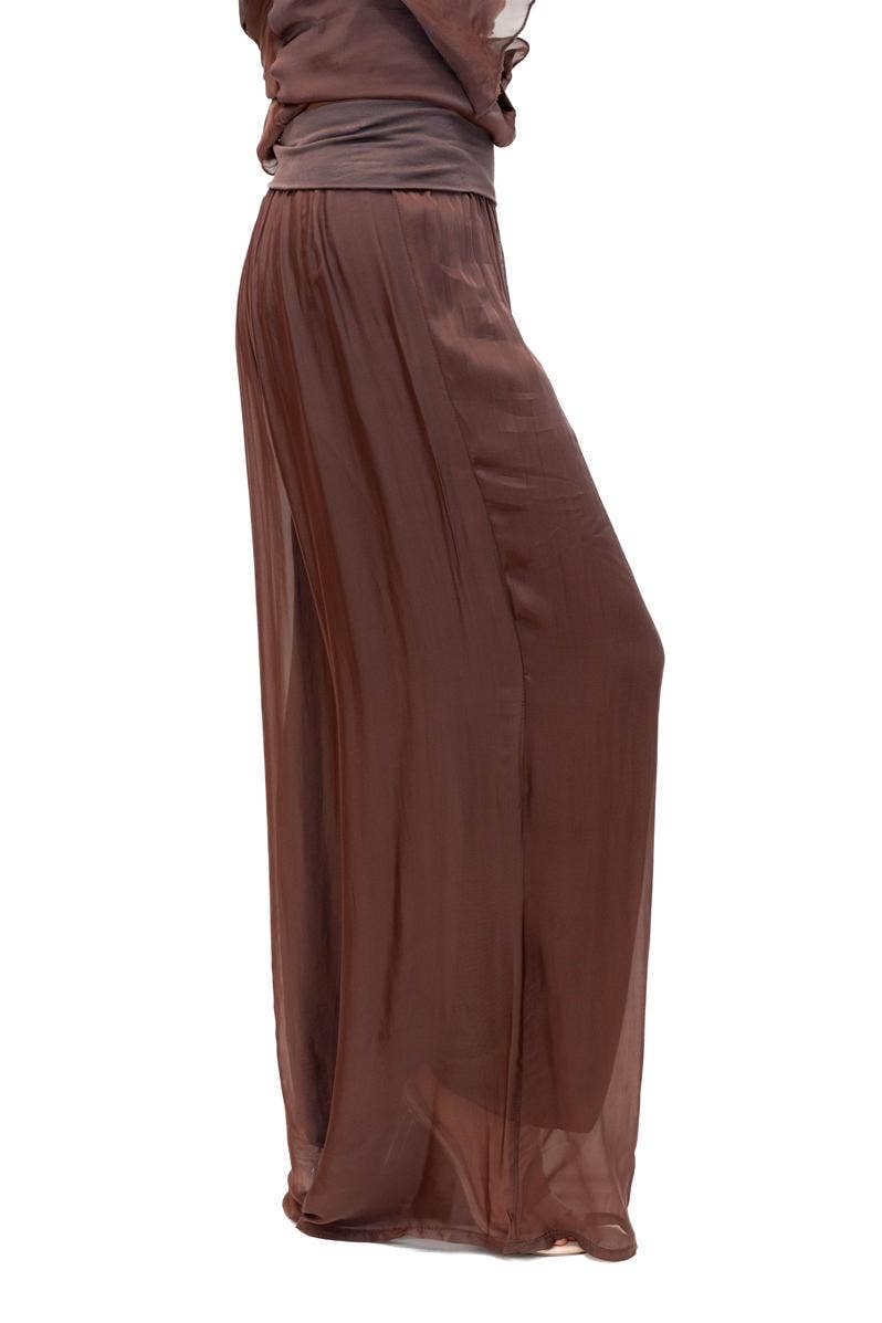 The Italian Closet - Adeline Pant- Choc- Silk pant with open hem and soft band
