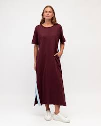 Tape Trim Jersey Dress - Burgundy
