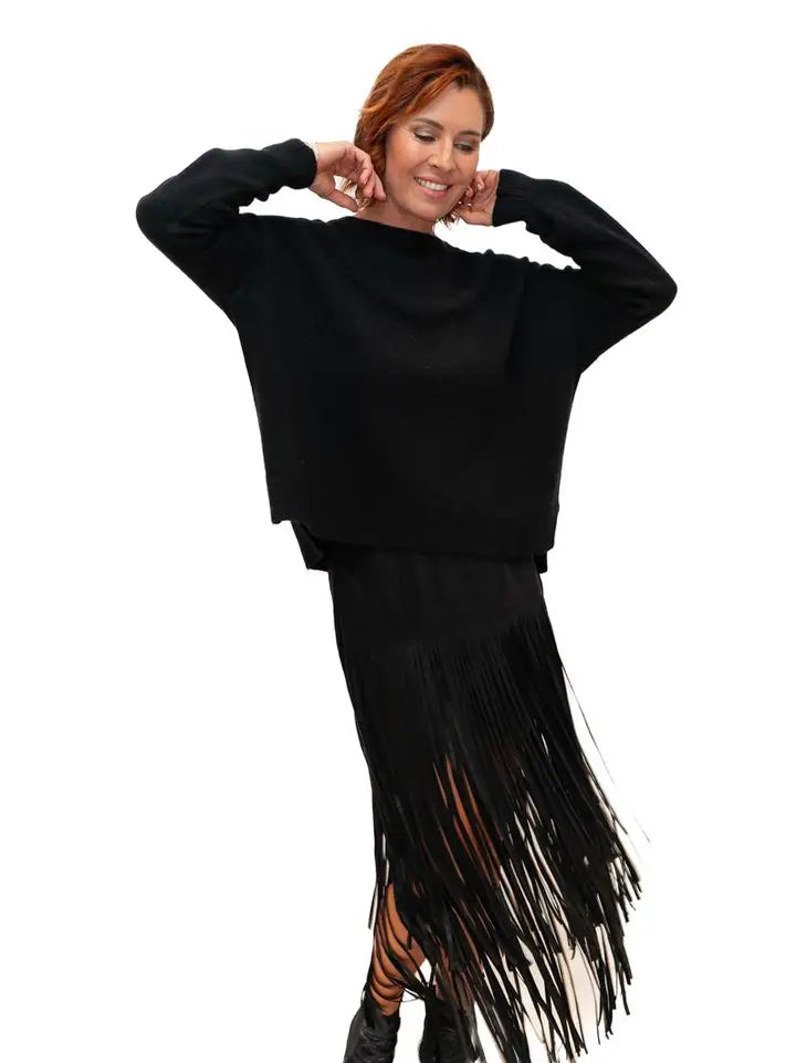 The Italian Closet - Swish Black Suedex Tassel Skirt